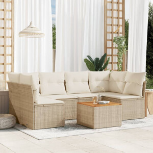 vidaXL 7-delige Loungeset met kussens poly rattan beige