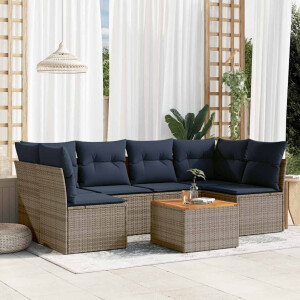 vidaXL 7-delige Loungeset met kussens poly rattan grijs
