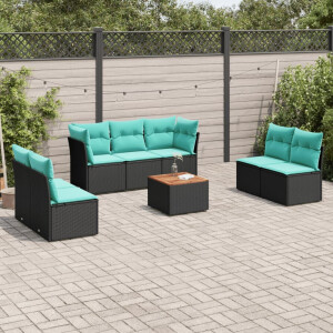 vidaXL 8-delige Loungeset met kussens poly rattan zwart