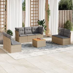vidaXL 8-delige Loungeset met kussens poly rattan gemengd beige