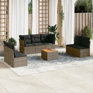 vidaXL 8-delige Loungeset met kussens poly rattan grijs