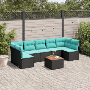 vidaXL 8-delige Loungeset met kussens poly rattan zwart