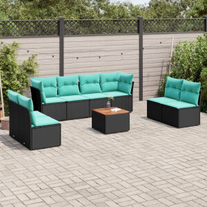 vidaXL 9-delige Loungeset met kussens poly rattan zwart