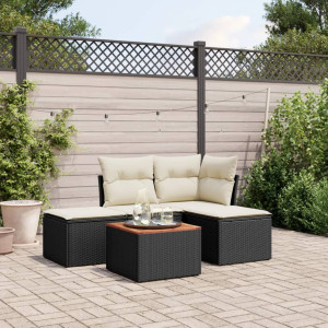 vidaXL 5-delige Loungeset met kussens poly rattan zwart