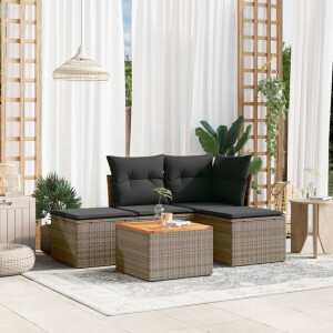vidaXL 5-delige Loungeset met kussens poly rattan grijs