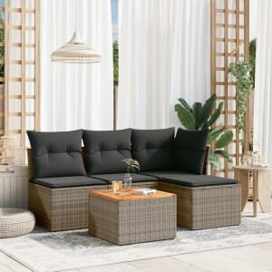 vidaXL 5-delige Loungeset met kussens poly rattan grijs
