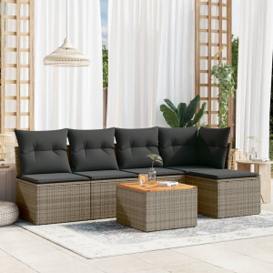 vidaXL 6-delige Loungeset met kussens poly rattan grijs