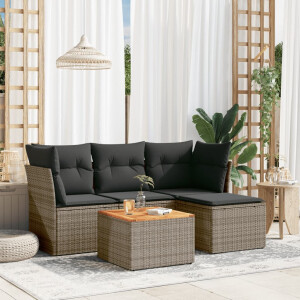 vidaXL 5-delige Loungeset met kussens poly rattan grijs