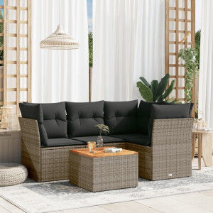 vidaXL 5-delige Loungeset met kussens poly rattan grijs