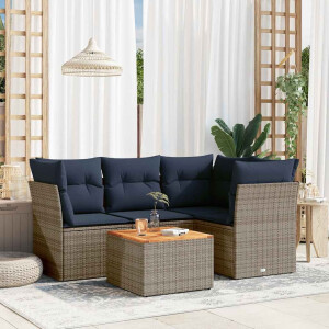 vidaXL 5-delige Loungeset met kussens poly rattan grijs