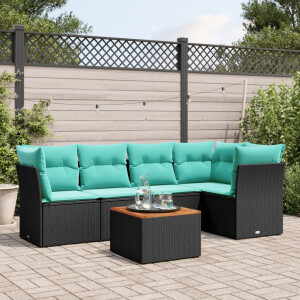 vidaXL 6-delige Loungeset met kussens poly rattan zwart