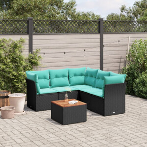vidaXL 6-delige Loungeset met kussens poly rattan zwart