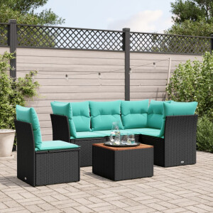vidaXL 6-delige Loungeset met kussens poly rattan zwart