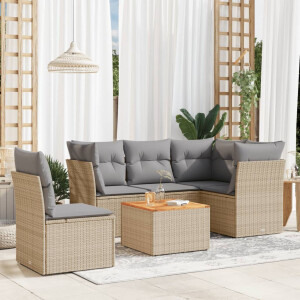 vidaXL 6-delige Loungeset met kussens poly rattan gemengd beige