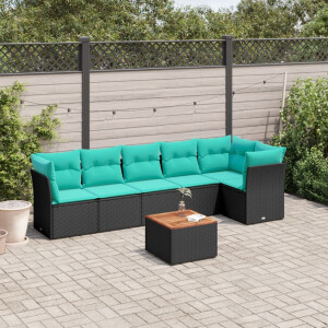 vidaXL 7-delige Loungeset met kussens poly rattan zwart