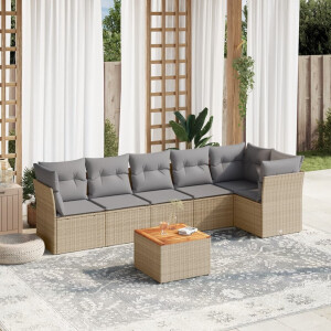 vidaXL 7-delige Loungeset met kussens poly rattan gemengd beige