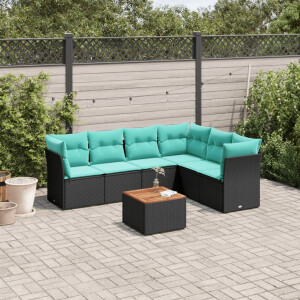vidaXL 7-delige Loungeset met kussens poly rattan zwart