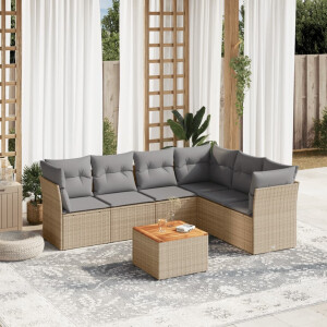 vidaXL 7-delige Loungeset met kussens poly rattan gemengd beige
