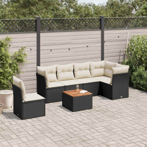 vidaXL 7-delige Loungeset met kussens poly rattan zwart