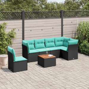 vidaXL 7-delige Loungeset met kussens poly rattan zwart