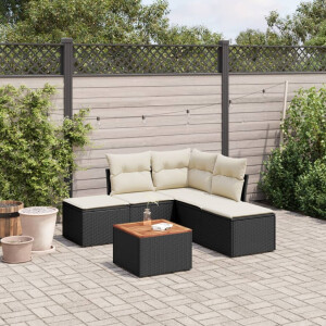 vidaXL 6-delige Loungeset met kussens poly rattan zwart