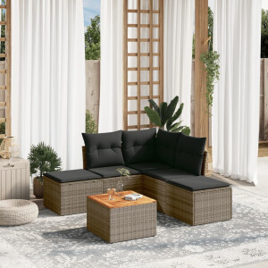 vidaXL 6-delige Loungeset met kussens poly rattan grijs