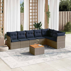 vidaXL 8-delige Loungeset met kussens poly rattan grijs