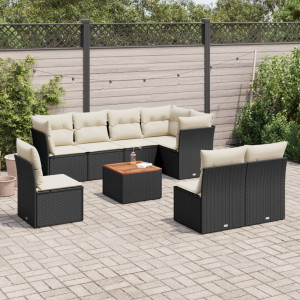 vidaXL 9-delige Loungeset met kussens poly rattan zwart