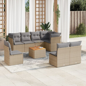 vidaXL 9-delige Loungeset met kussens poly rattan gemengd beige