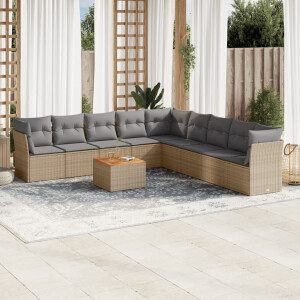 vidaXL 10-delige Loungeset met kussens poly rattan gemengd beige