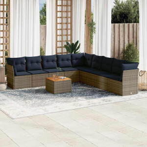 vidaXL 10-delige Loungeset met kussens poly rattan grijs