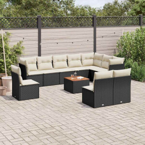 vidaXL 11-delige Loungeset met kussens poly rattan zwart
