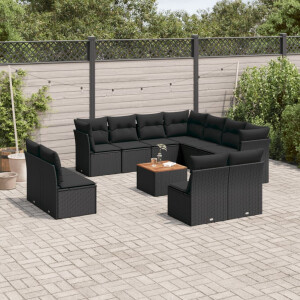 vidaXL 12-delige Loungeset met kussens poly rattan zwart
