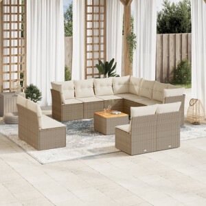 vidaXL 12-delige Loungeset met kussens poly rattan beige
