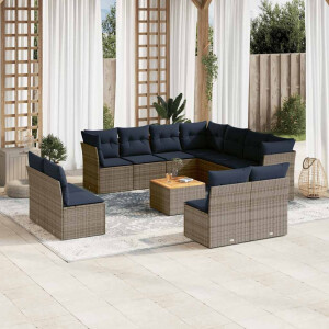 vidaXL 12-delige Loungeset met kussens poly rattan grijs