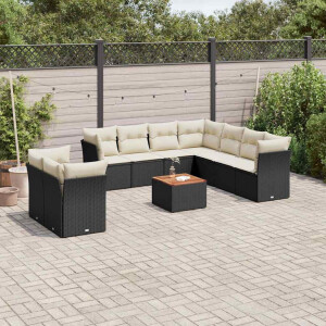 vidaXL 11-delige Loungeset met kussens poly rattan zwart