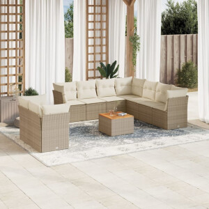 vidaXL 11-delige Tuinset met kussens poly rattan beige