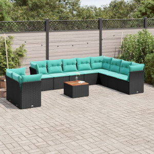 vidaXL 11-delige Loungeset met kussens poly rattan zwart