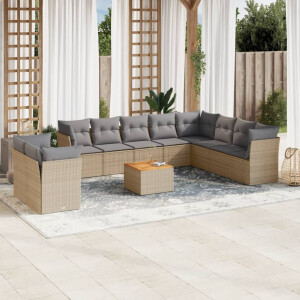 vidaXL 11-delige Loungeset met kussens poly rattan gemengd beige