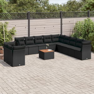 vidaXL 12-delige Loungeset met kussens poly rattan zwart