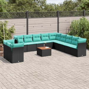 vidaXL 12-delige Loungeset met kussens poly rattan zwart