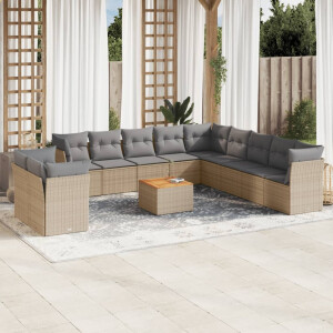 vidaXL 12-delige Loungeset met kussens poly rattan gemengd beige