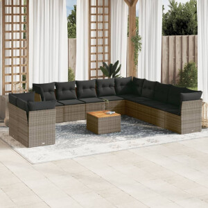 vidaXL 12-delige Loungeset met kussens poly rattan grijs