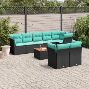 vidaXL 9-delige Loungeset met kussens poly rattan zwart