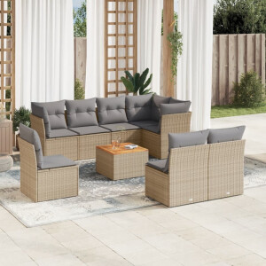 vidaXL 9-delige Loungeset met kussens poly rattan gemengd beige