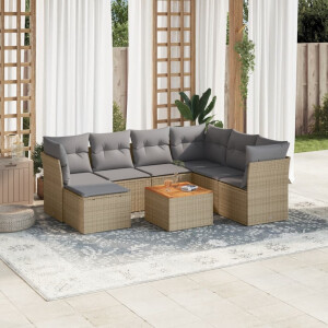 vidaXL 8-delige Loungeset met kussens poly rattan gemengd beige