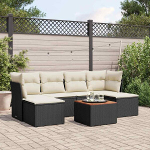 vidaXL 7-delige Loungeset met kussens poly rattan zwart