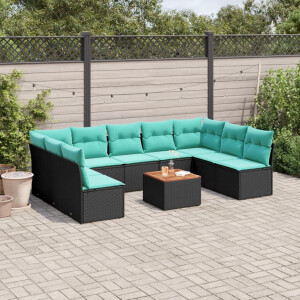 vidaXL 10-delige Loungeset met kussens poly rattan zwart