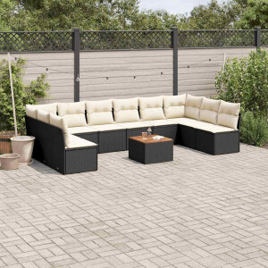 vidaXL 11-delige Loungeset met kussens poly rattan zwart