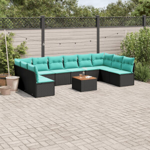 vidaXL 11-delige Loungeset met kussens poly rattan zwart